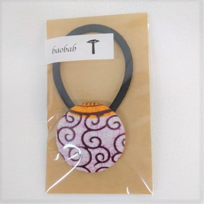 <span style="color: #ff6347; font-style: bold;">【売切】</span><br>028<br>アフリカ布の<br>ヘアゴム<br>パープル唐草