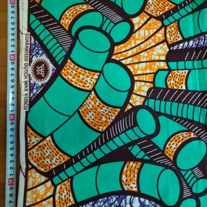 <span style="color: #ff6347; font-style: bold;">【売切】</span>80アフリカ布<br>ライトグリーン＆オレンジ