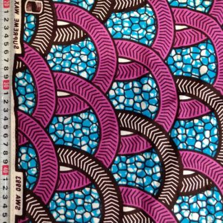 <span style="color: #ff6347; font-style: bold;">【売切】</span>109アフリカ布<br>ブルー&ピンクサークル