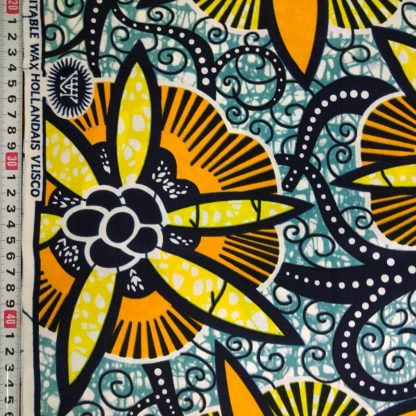 <span style="color: #ff6347; font-style: bold;">【売切】</span><br>190アフリカ布<br>ブルー＆イエローフラワー