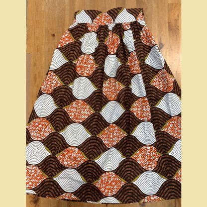 <span style="color: #ff6347; font-style: bold;">【売切】</span><br>097<br>アフリカ布の<br>スカート<br>ブラウン&オレンジ