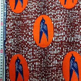 <span style="color: #ff6347; font-style: bold;">【売切】</span>133アフリカ布<br>レッド&オレンジバード