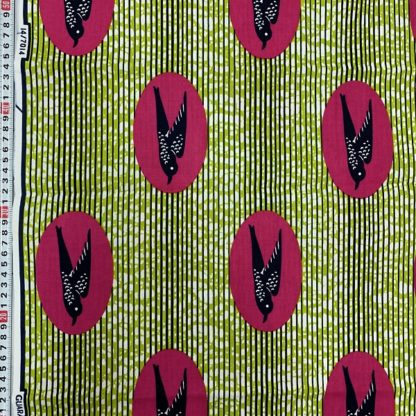 <span style="color: #ff6347; font-style: bold;">【売切】</span><br>148アフリカ布<br>グリーン＆ピンクバード