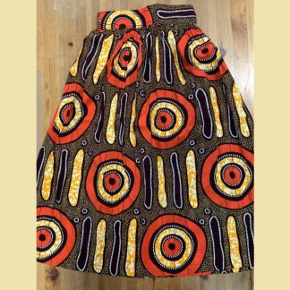 <span style="color: #ff6347; font-style: bold;">【売切】</span><br>098<br>アフリカ布の<br>スカート<br>オレンジサークル