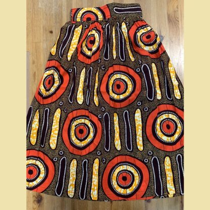 <span style="color: #ff6347; font-style: bold;">【売切】</span><br>098<br>アフリカ布の<br>スカート<br>オレンジサークル