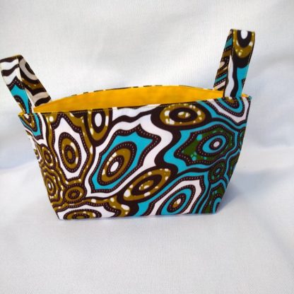 アフリカ布で作った小物入れ（小）<span style="color: #ff6347; font-style: bold;">【売切】</span><br>ブルー＆ブラウン