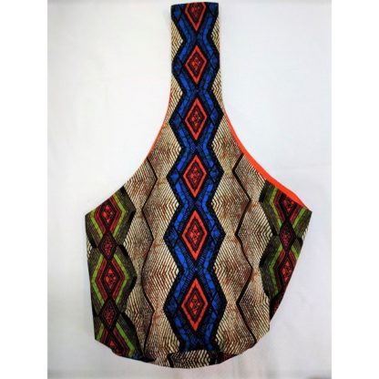<span style="color: #ff6347; font-style: bold;">【売切】</span><br>095<br>アフリカ布の<br>肩がけバッグ<br>（ロング）<br>レッド＆ブルー