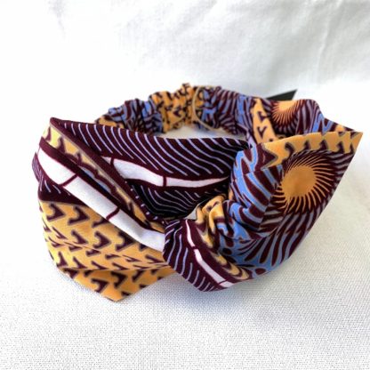 <span style="color: #ff6347; font-style: bold;">【売切】</span><br>アフリカ布の<br>ヘアバンド<br>イエロー＆ブルー