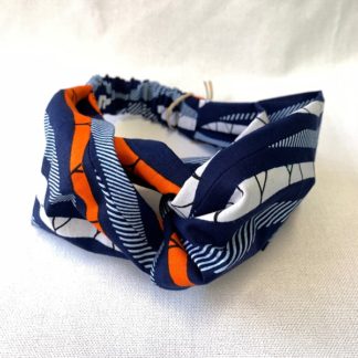 <span style="color: #ff6347; font-style: bold;">【売切】</span><br>アフリカ布の<br>ヘアバンド<br>ネイビー＆オレンジ ②