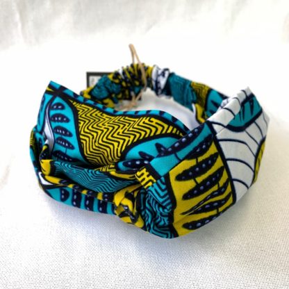 <span style="color: #ff6347; font-style: bold;">【売切】</span><br>アフリカ布の<br>ヘアバンド<br>イエロー＆ライトブルー