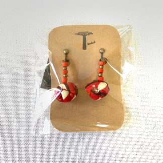 <span style="color: #ff6347; font-style: bold;">【売切】</span><br>096<br>アフリカ布の<br>イヤリング<br>レッド＆ブラウン