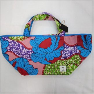 <span style="color: #ff6347; font-style: bold;">【売切】</span><br>091<br>アフリカ布の<br>エコバッグ<br>ブルー＆フラワー