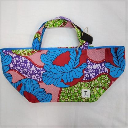 <span style="color: #ff6347; font-style: bold;">【売切】</span><br>091<br>アフリカ布の<br>エコバッグ<br>ブルー＆フラワー