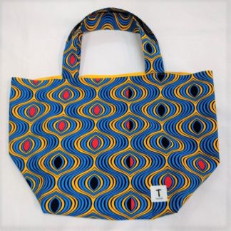 アフリカ布の<br>エコバッグ（大） <br>ブルー＆イエロー<br><span style="color: #ff6347; font-style: bold;">【売切】</span>