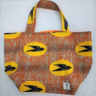 <span style="color: #ff6347; font-style: bold;">【売切】</span><br>095<br>アフリカ布の<br>エコバッグ（大） <br>イエローバード➁