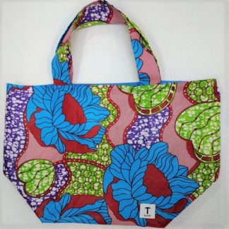 <span style="color: #ff6347; font-style: bold;">【売切】</span><br>099<br>アフリカ布の<br>エコバッグ（大） <br>ブルーフラワー