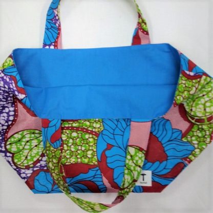 <span style="color: #ff6347; font-style: bold;">【売切】</span><br>099<br>アフリカ布の<br>エコバッグ（大） <br>ブルーフラワー - 画像 (2)