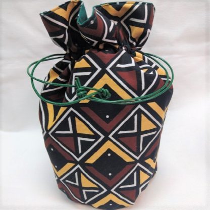 <span style="color: #ff6347; font-style: bold;">【売切】</span><br>ハネ付き丸底巾着<br>ブラウン＆イエロー