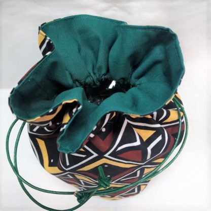 <span style="color: #ff6347; font-style: bold;">【売切】</span><br>ハネ付き丸底巾着<br>ブラウン＆イエロー - 画像 (2)