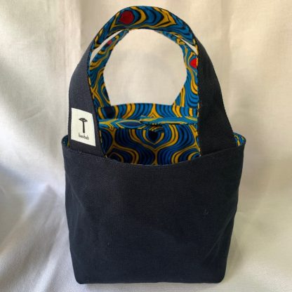 <span style="color: #ff6347; font-style: bold;">【売切】</span><br>アフリカ布のトートバッグ<br>小<br>ブルー＆イエロー - 画像 (2)