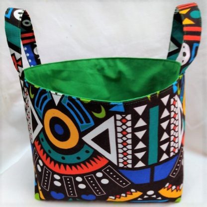 <span style="color: #ff6347; font-style: bold;">【売切】</span><br>082_アフリカ布で作った小物入れ（大）<br>ブルー＆イエロー