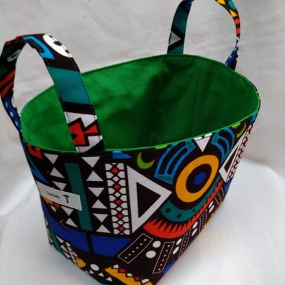 <span style="color: #ff6347; font-style: bold;">【売切】</span><br>082_アフリカ布で作った小物入れ（大）<br>ブルー＆イエロー - 画像 (2)