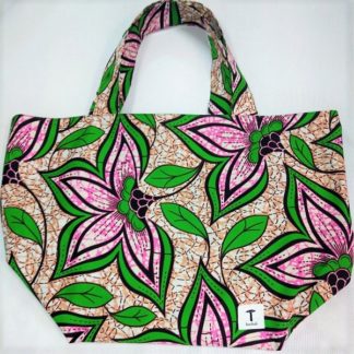 <span style="color: #ff6347; font-style: bold;">【売切】</span><br>081<br>アフリカ布の<br>エコバッグ（大） <br>グリーンフラワー