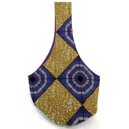 <span style="color: #ff6347; font-style: bold;">【売切】</span><br>097<br>アフリカ布の<br>斜めがけバッグ<br>イエロー＆パープルネット