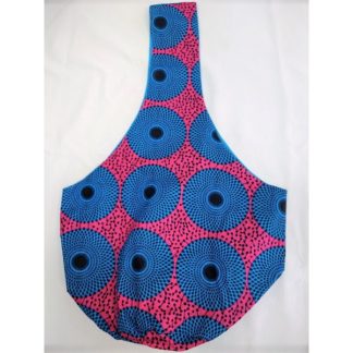 <span style="color: #ff6347; font-style: bold;">【売切】</span><br>087<br>アフリカ布の<br>肩がけバッグ<br>（ロング）<br>ピンク＆ブルーサークル