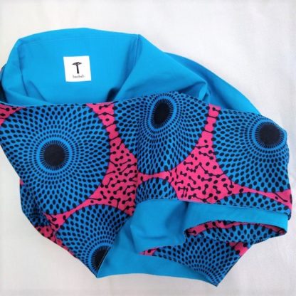 <span style="color: #ff6347; font-style: bold;">【売切】</span><br>087<br>アフリカ布の<br>肩がけバッグ<br>（ロング）<br>ピンク＆ブルーサークル - 画像 (2)