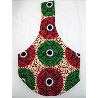 <span style="color: #ff6347; font-style: bold;">【売切】</span><br>085<br>アフリカ布の<br>斜めがけバッグ<br>レッド＆グリーンサークル