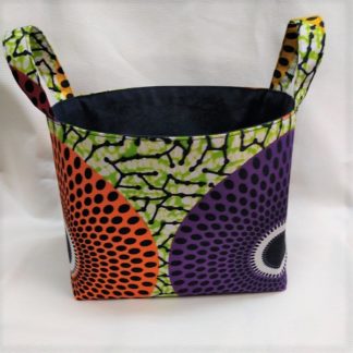 <span style="color: #ff6347; font-style: bold;">【売切】</span><br>064<br>アフリカ布で作った小物入れ（大）<br>オレンジ＆パープルサークル