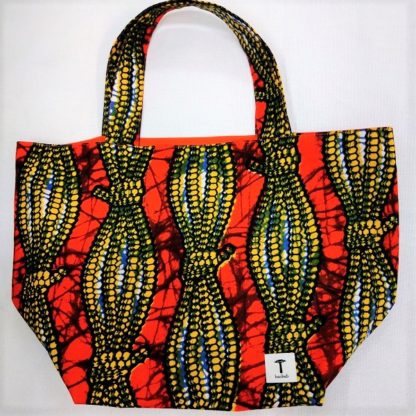 <span style="color: #ff6347; font-style: bold;">【売切】</span><br>077<br>アフリカ布の<br>エコバッグ（大） <br>オレンジ＆イエロー