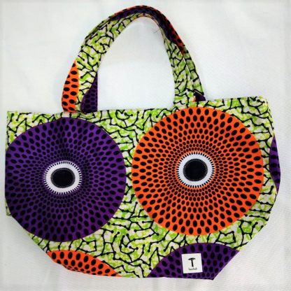 <span style="color: #ff6347; font-style: bold;">【売切】</span><br>075<br>アフリカ布の<br>エコバッグ（大） <br>オレンジ＆パープル