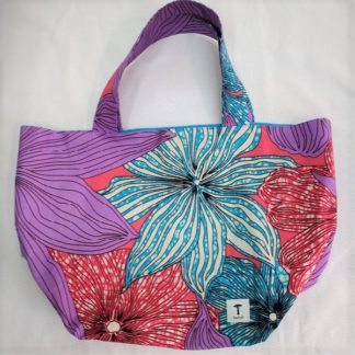 <span style="color: #ff6347; font-style: bold;">【売切】</span><br>074<br>アフリカ布の<br>エコバッグ（大） <br>パープルフラワー