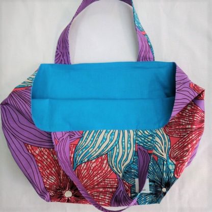 <span style="color: #ff6347; font-style: bold;">【売切】</span><br>074<br>アフリカ布の<br>エコバッグ（大） <br>パープルフラワー - 画像 (2)