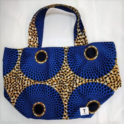 <span style="color: #ff6347; font-style: bold;">【売切】</span><br>073<br>アフリカ布の<br>エコバッグ（大） <br>ブルーサークル