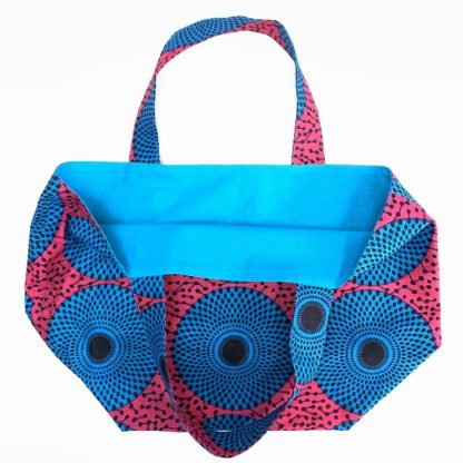 <span style="color: #ff6347; font-style: bold;">【売切】</span><br>072<br>アフリカ布の<br>エコバッグ（大） <br>ピンク＆ライトブルー - 画像 (2)