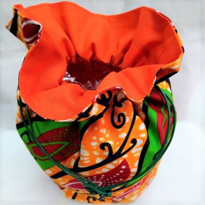 <span style="color: #ff6347; font-style: bold;">【売切】</span><br>097<br>ハネ付き丸底巾着<br>オレンジ＆グリーン - 画像 (2)