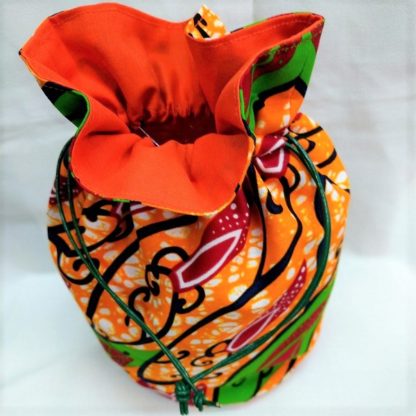 <span style="color: #ff6347; font-style: bold;">【売切】</span><br>096<br>ハネ付き丸底巾着<br>オレンジ＆グリーン➁ - 画像 (2)