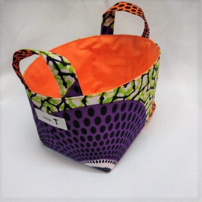 <span style="color: #ff6347; font-style: bold;">【売切】</span><br>059<br>アフリカ布で作った小物入れ（小）<br>パープル＆オレンジサークル - 画像 (2)