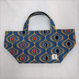 <span style="color: #ff6347; font-style: bold;">【売切】</span><br>061<br>アフリカ布の<br>エコバッグ<br>ブルー＆イエロー