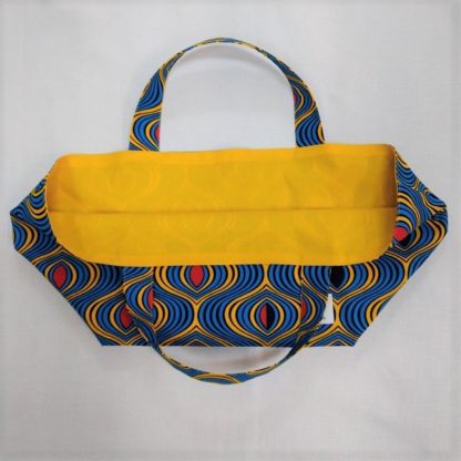 <span style="color: #ff6347; font-style: bold;">【売切】</span><br>061<br>アフリカ布の<br>エコバッグ<br>ブルー＆イエロー - 画像 (2)