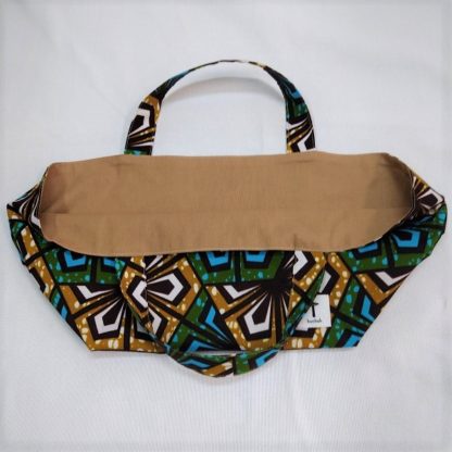 <span style="color: #ff6347; font-style: bold;">【売切】</span><br>059<br>アフリカ布の<br>エコバッグ<br>グリーン＆ブラウン - 画像 (2)