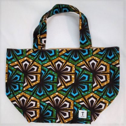 <span style="color: #ff6347; font-style: bold;">【売切】</span><br>058<br>アフリカ布の<br>エコバッグ（大） <br>グリーン＆ブラウン