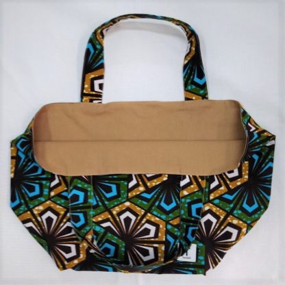 <span style="color: #ff6347; font-style: bold;">【売切】</span><br>058<br>アフリカ布の<br>エコバッグ（大） <br>グリーン＆ブラウン - 画像 (2)