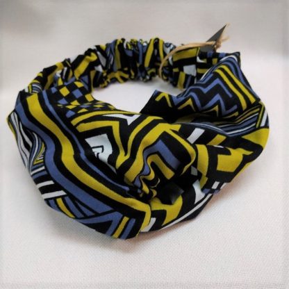 <span style="color: #ff6347; font-style: bold;">【売切】</span><br>075<br>アフリカ布の<br>ヘアバンド<br>ブルー＆イエロー