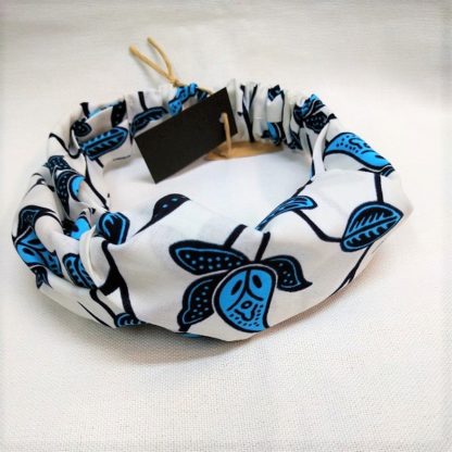 <span style="color: #ff6347; font-style: bold;">【売切】</span><br>059<br>アフリカ布の<br>ヘアバンド<br>ブルー＆ホワイト