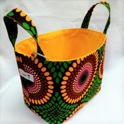 <span style="color: #ff6347; font-style: bold;">【売切】</span><br>042<br>アフリカ布で作った小物入れ（大）<br>グリーン＆イエロー - 画像 (2)