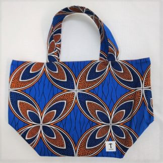 <span style="color: #ff6347; font-style: bold;">【売切】</span><br>045<br>アフリカ布の<br>エコバッグ（大） <br>ブルー＆オレンジ
